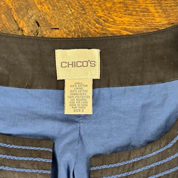 Chico's Elegant Embroidered Black and Blue Jacket - Picture 2 of 4